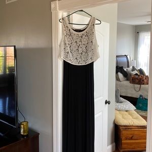 Black maxi with white lace overlay